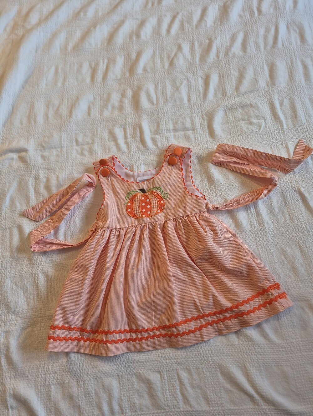 Lil Cactus girls size 6-12 months sleeveless pumpkin applique dress VGUC